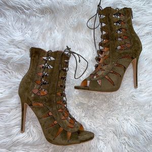 Olive green cutout booties